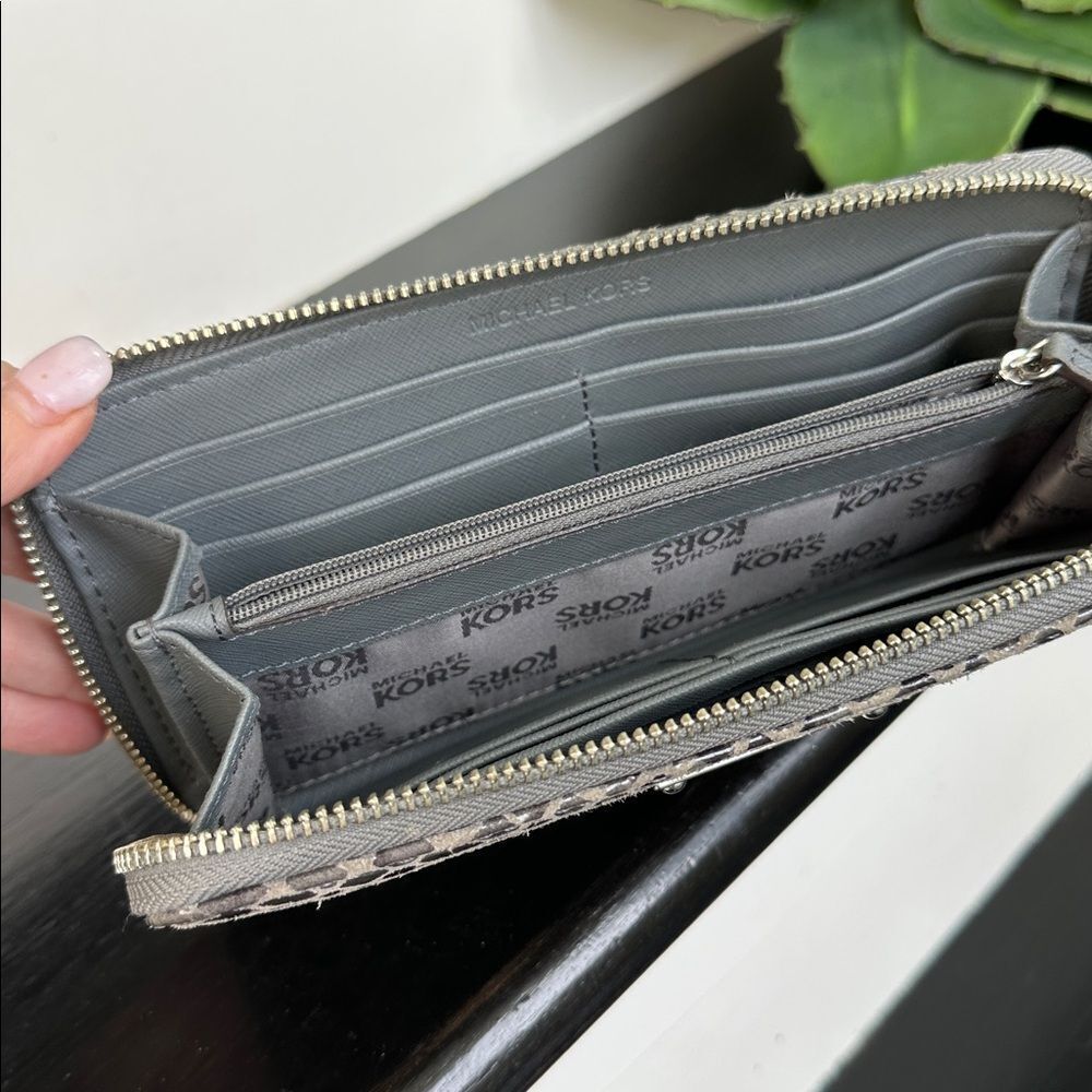 Michael Kors Genuine Leather Python Embossed Zip-… - image 7